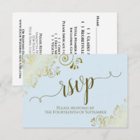 Powder Blue Gold Lace Elegante Calligrafy Wedding