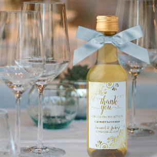 Powder Blue & Gold Lace Wedding Danke Mini Weinetikett