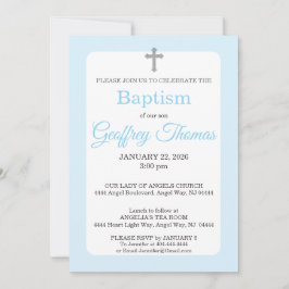 Powder Blue & Gray Cross Watercolor Baptism Einladung