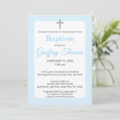 Powder Blue & Gray Cross Watercolor Baptism Einladung (Stehend Vorderseite)