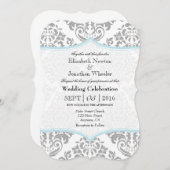 Powder Blue Grey Damask Bracket Wedite Einladung (Vorne/Hinten)