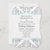 Powder Blue Grey Damask Bracket Wedite Einladung (Vorderseite)