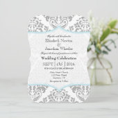 Powder Blue Grey Damask Bracket Wedite Einladung (Stehend Vorderseite)