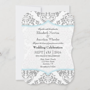 Powder Blue Grey Damask Bracket Wedite Einladung