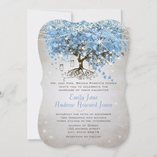 Powder Blue Heart Leaf Tree Einladung (Vorderseite)