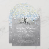 Powder Blue Heart Leaf Tree Woodsy Boho Wedding Einladung (Vorne/Hinten)