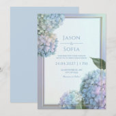 Powder Blue Lavender Hydrangea Gold Frame Wedding Einladung (Vorne/Hinten)