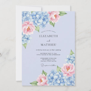 Powder Blue Romantische Hortensien-Hochzeit Einladung