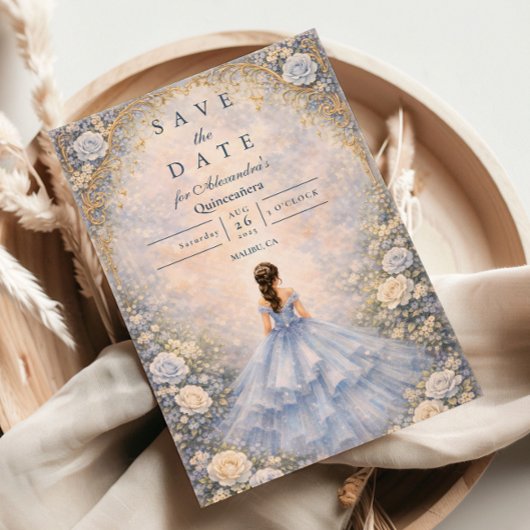 Powder Blue Rosen Garten Quinceañera Save The Date