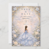 Powder Blue Rosen Garten Quinceañera Save The Date (Vorderseite)