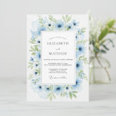 Powder Blue Serene Botanical Wedding Einladung (Stehend Vorderseite)