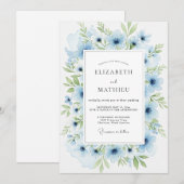 Powder Blue Serene Botanical Wedding Einladung (Vorne/Hinten)