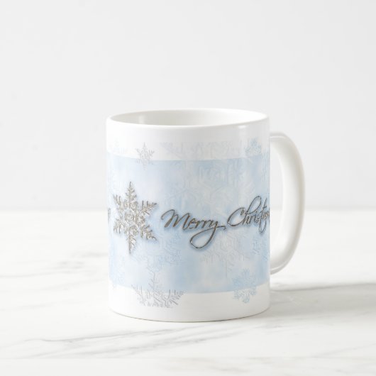 Powder Blue Snowflake Weihnachten Tasse (VorderseiteRechts)
