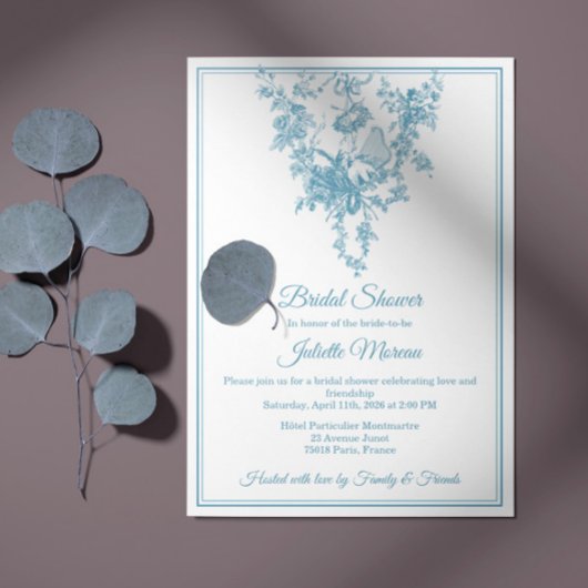 Powder Blue Toile de Jouy Bridal Shower Invitation Einladung