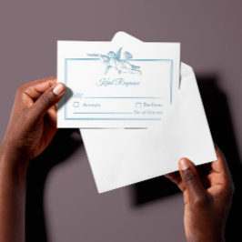 Powder Blue Toile de Jouy Cherub Wedding RSVP Card Karte