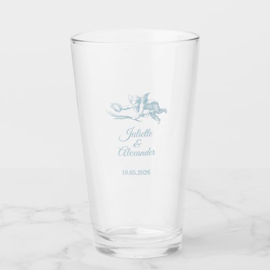 Powder Blue Toile de Jouy Wedding Glass Cup Glas (Vorderseite)