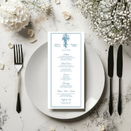 Powder Blue Toile de Jouy Wedding Menu Card Menükarte