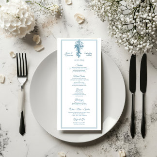 Powder Blue Toile de Jouy Wedding Menu Card Menükarte