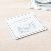 Powder Blue Toile de Jouy Wedding Paper Coasters Rechteckiger Pappuntersetzer (angewinkelt)