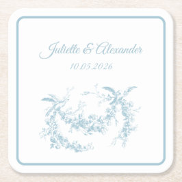 Powder Blue Toile de Jouy Wedding Paper Coasters Rechteckiger Pappuntersetzer