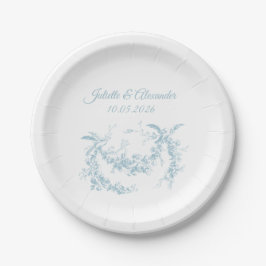 Powder Blue Toile de Jouy Wedding Paper Plates Pappteller