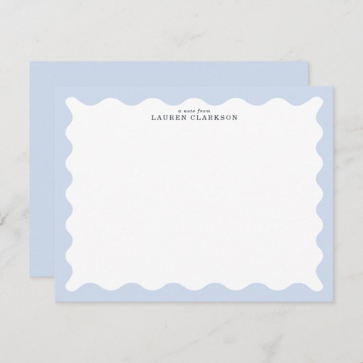 Powder Blue Wavy Frame Note Card Einladung (Vorne/Hinten)