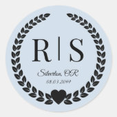 Powder Blue Wedding Monogram Initials Runder Aufkleber (Vorderseite)
