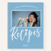 Powder Blue White Brush Script Rezepte Foto Notizblock (Vorderseite)