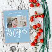 Powder Blue White Brush Script Rezepte Foto Notizblock