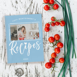 Powder Blue White Brush Script Rezepte Foto Notizblock