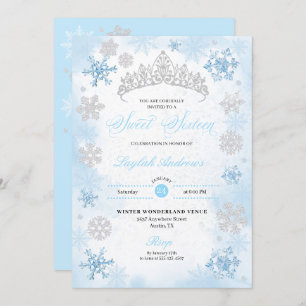 Powder Blue Winter Wonderland Snowflake Sweet 16 Einladung
