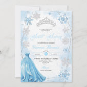 Powder Blue Winter Wonderland Snowflake Sweet 16 Einladung (Vorderseite)