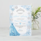 Powder Blue Winter Wonderland Snowflake Sweet 16 Einladung (Stehend Vorderseite)