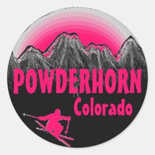 Powderhorn Colorado Rosa Skier Aufkleber