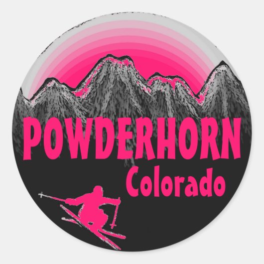 Powderhorn Colorado Rosa Skier Aufkleber (Vorderseite)