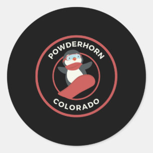 Powderhorn Colorado Snowboarden Pinguin Snowboard Runder Aufkleber