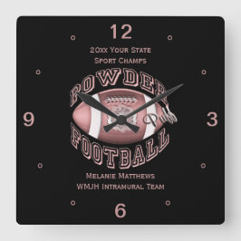 Powderpuff Football Name and School Square Clock Quadratische Wanduhr