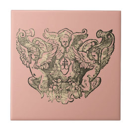 Powdery pink Angels – Coat of arms Emblem baroque Fliese