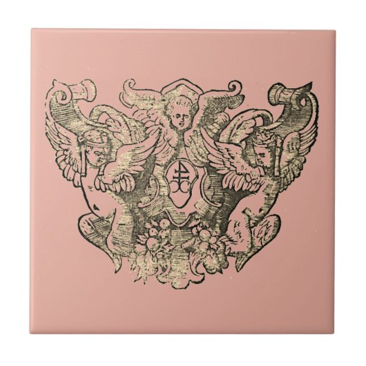 Powdery pink Angels – Coat of arms Emblem baroque Fliese (Vorderseite)