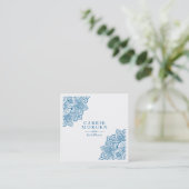 Poweder-Blue Verziert Tribal Mandal Corner Frame Quadratische Visitenkarte (Stehend Vorderseite)