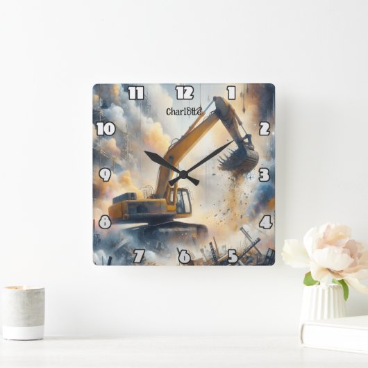 Power: Bauen, Staub, Himmel Quadratische Wanduhr (Zuhause)