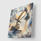 Power: Bauen, Staub, Himmel Quadratische Wanduhr (Winkel)