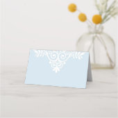 Power Blue White Lace Wedding Platzkarte (Rückseite)