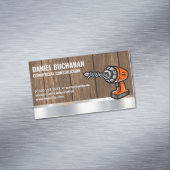 Power-Drill | Holz-Metallic-Hintergrund Magnetische Visitenkarte (Beispiel)