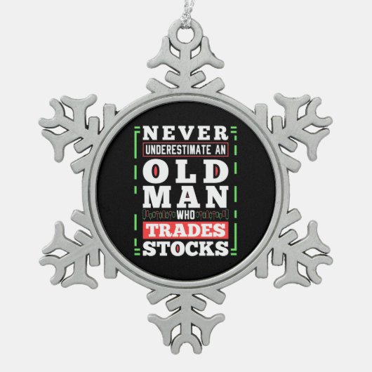 Power eines alten Mannes, der Aktien handelt Schneeflocken Zinn-Ornament (Vorderseite)