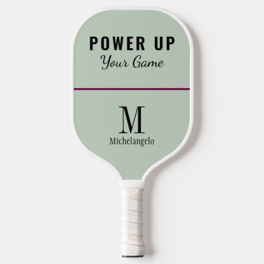 Power | Elegant Monogram Sage Green Pickleball Schläger (Vorderseite)