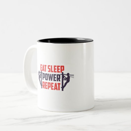 Power essen Schlaf wiederholen Funny Lineman Gesch Zweifarbige Tasse (Vorderseite Links)
