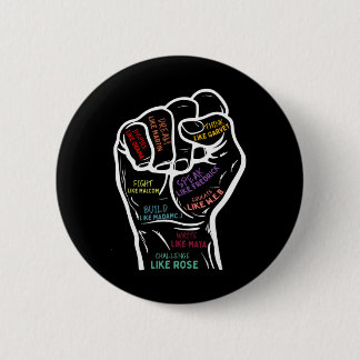 Power Fist Hand Inspirierende Führer Schwarze Gesc Button