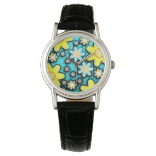 Power Gelb und Blau Blume Art Armbanduhr