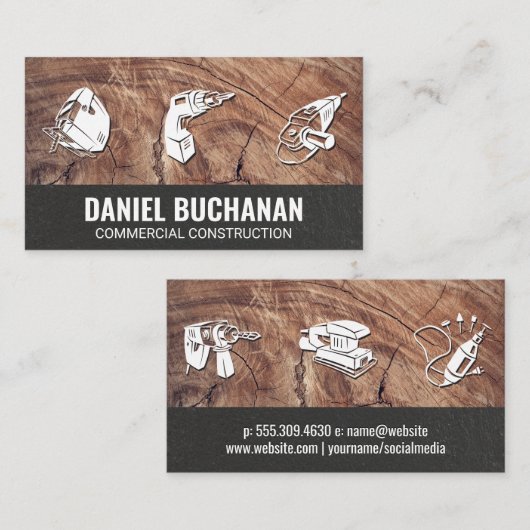 Power | Holz und texturierte Mauer Visitenkarte (Vorne/Hinten)